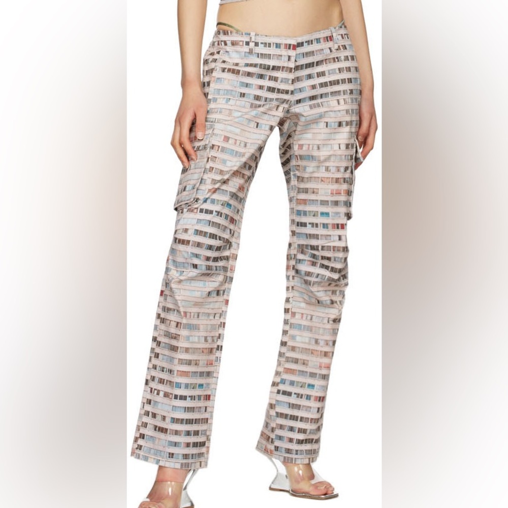 NWT Miaou multi-colored printed building window Low Rise Raven Cargo Pants